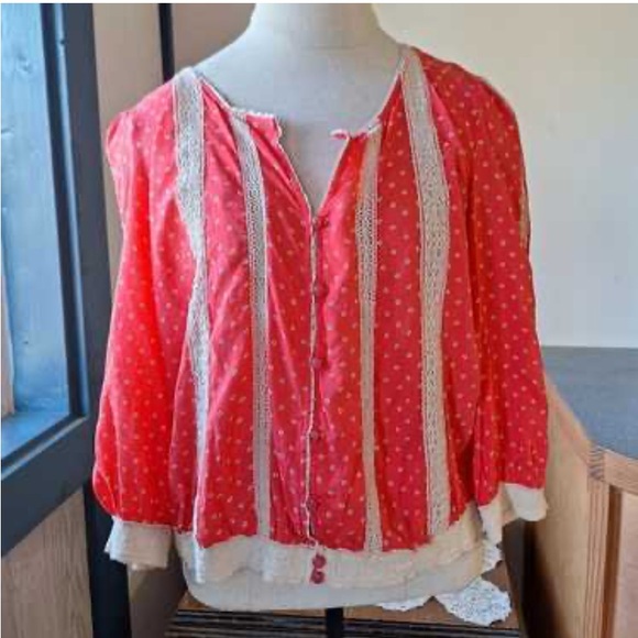 Free People Tops - Free People red button front cottagecore blouse size S